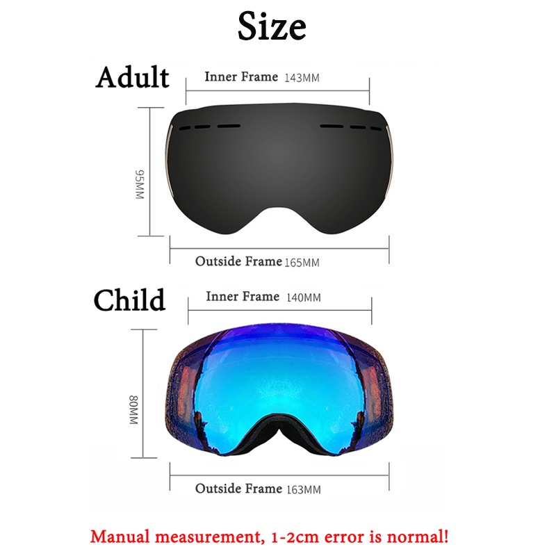 ข้อมูลประกอบของ Kufun แว่นตาสกี ป้องกันหมอก ทรงกลม หิมะ สําหรับผู้หญิง ผู้ชาย และเด็ก