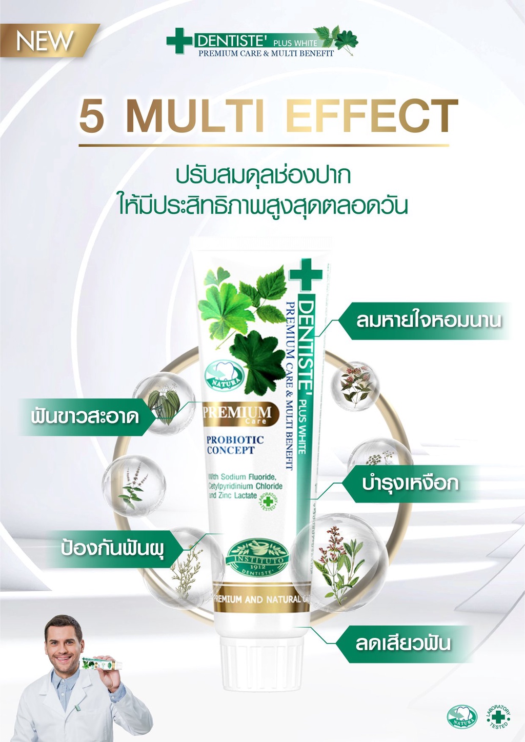 Dentiste' [สินค้าขายดี] Premium Care Toothpaste Tube ยาสีฟันสูตรพรีเมี่ยมแคร์ ปรับสมดุลแบคทีเรีย หลอด ขนาด 20/50/100 กรัม เดนทิสเต้