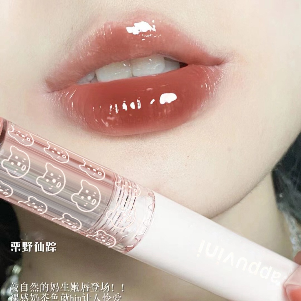 มุมมองเพิ่มเติมของสินค้า ลิปสติก ️Cappuvini Cute Bear Mirror Lip glaze Water gloss Lip gloss lipstick