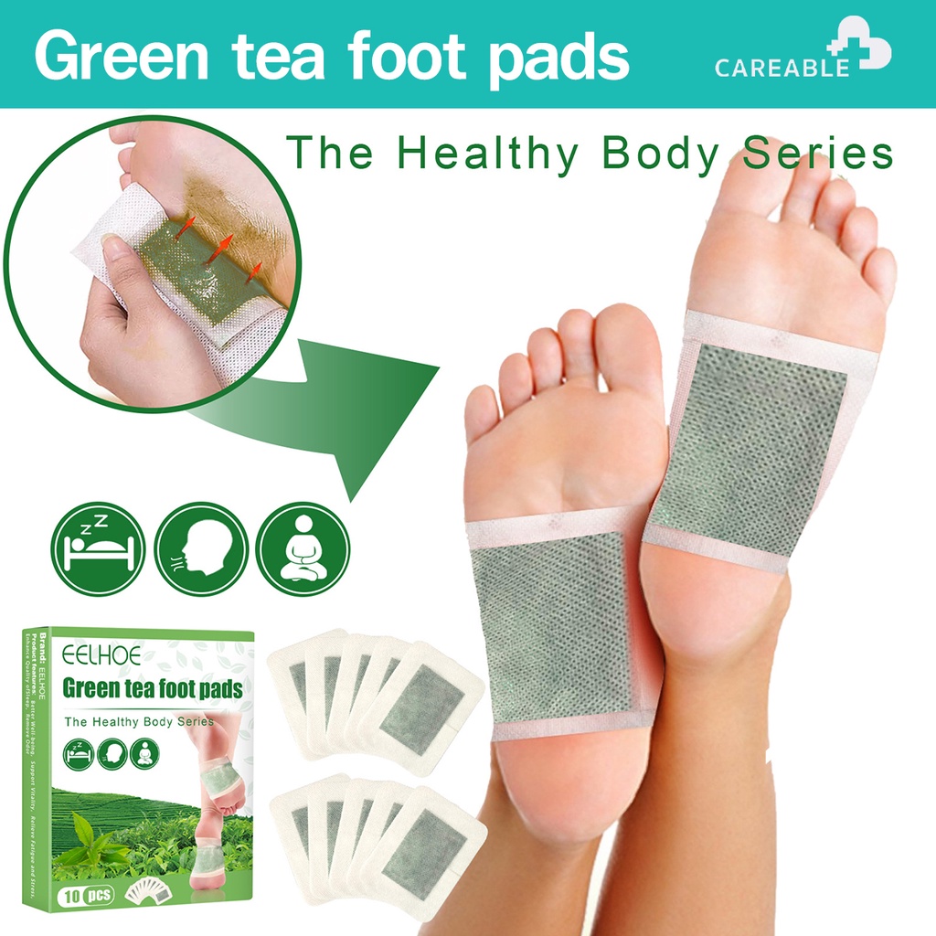 มุมมองเพิ่มเติมของสินค้า Eelhoe แผ่นแปะเท้าใบชาเขียว Green tea foot pads บรรเทาความเครียด บรรเทาความเมื่อยล้ากล้ามเนื้อ ( 1กล่อง/10แผ่น )