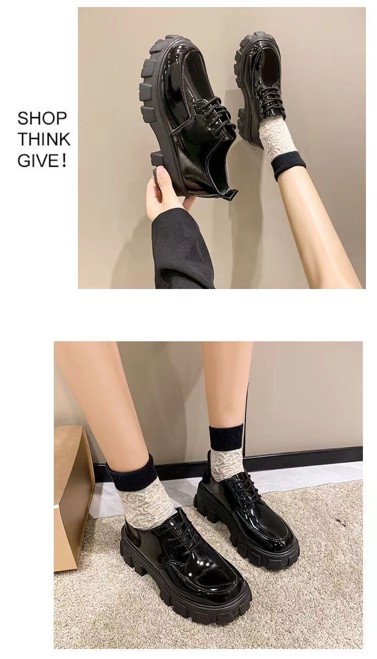 ภาพประกอบคำอธิบาย Qiao YiLuo รองเท้าหนังสีดำขนาดเล็กของผู้หญิง ins รองเท้าแพลตฟอร์มสไตล์