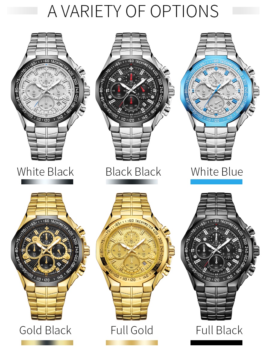 เกี่ยวกับสินค้า WWOOR นาฬิกาผู้ชายกีฬาสุดเก่งโครโนกราฟฏ๊ใษแฟชั่นกันน้ำสแตนเลสนาฬิกาเรือนใหญ่เข็มสีดำ 8868