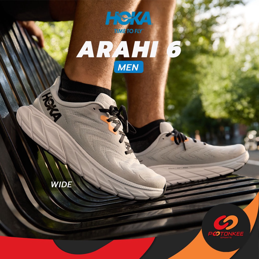 ข้อมูลเพิ่มเติมของ Pootonkee Sports Hoka Men's Arahi 6 รองเท้าวิ่งผู้ชาย (ข้อเท้าบิดเข้าด้านใน)