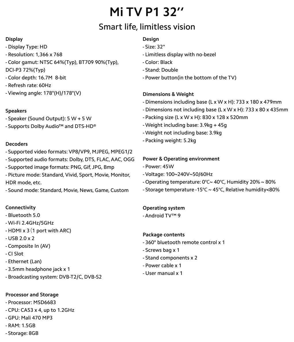 ภาพที่ให้รายละเอียดเกี่ยวกับ Xiaomi Mi TV P1 32" Android TV สมาร์ททีวี คมชัดระดับ HD ประกันศูนย์ไทย 1 ปี