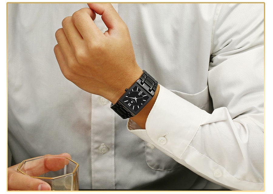 ภาพประกอบคำอธิบาย WWOOR นาฬิกาจ้อมือควอตซ์ สายสเตนเลส สีทอง กันน้ำ สไตล์ทางการ สำหรับผู้ชาย-8858M
