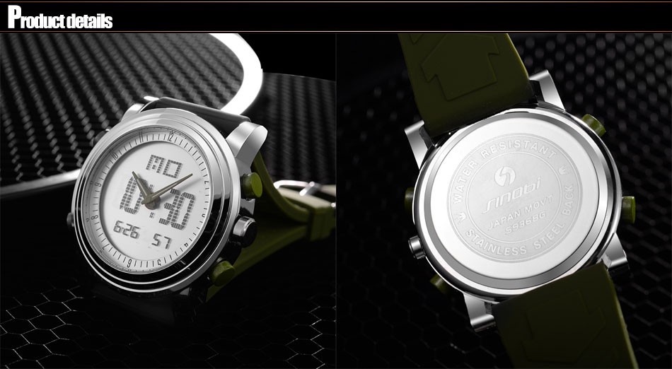 รูปภาพรายละเอียดของ SINOBI นาฬิกาสปอร์ตดิจิทัลและควอตซ์ สายนาฬิกายาง สำหรับผู้ชาย