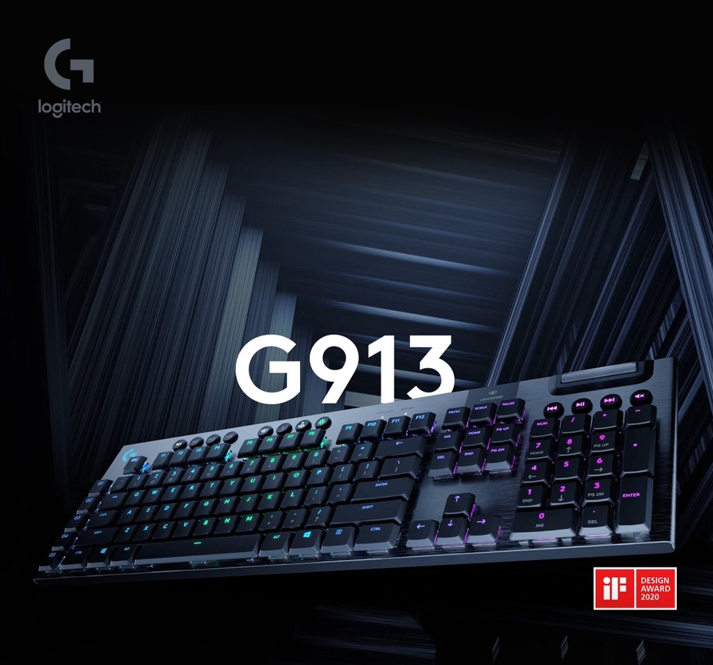 ข้อมูลประกอบของ Logitech G913 Wireless Gaming Keyboard RGB MECHANICAL (EN/TH) ( คีย์บอร์ดเกมมิ่งไร้สาย เชิงกลโครงต่ำ ) คีย์แคป ไทย/อังกฤษ