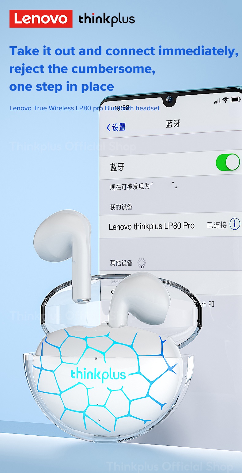 มุมมองเพิ่มเติมของสินค้า Lenovo LP80 Pro TWS หูฟังบลูทูธ 3D สเตอริโอ เบส ชุดหูฟังไร้สาย True Wireless Earbuds พร้อมไมโครโฟน