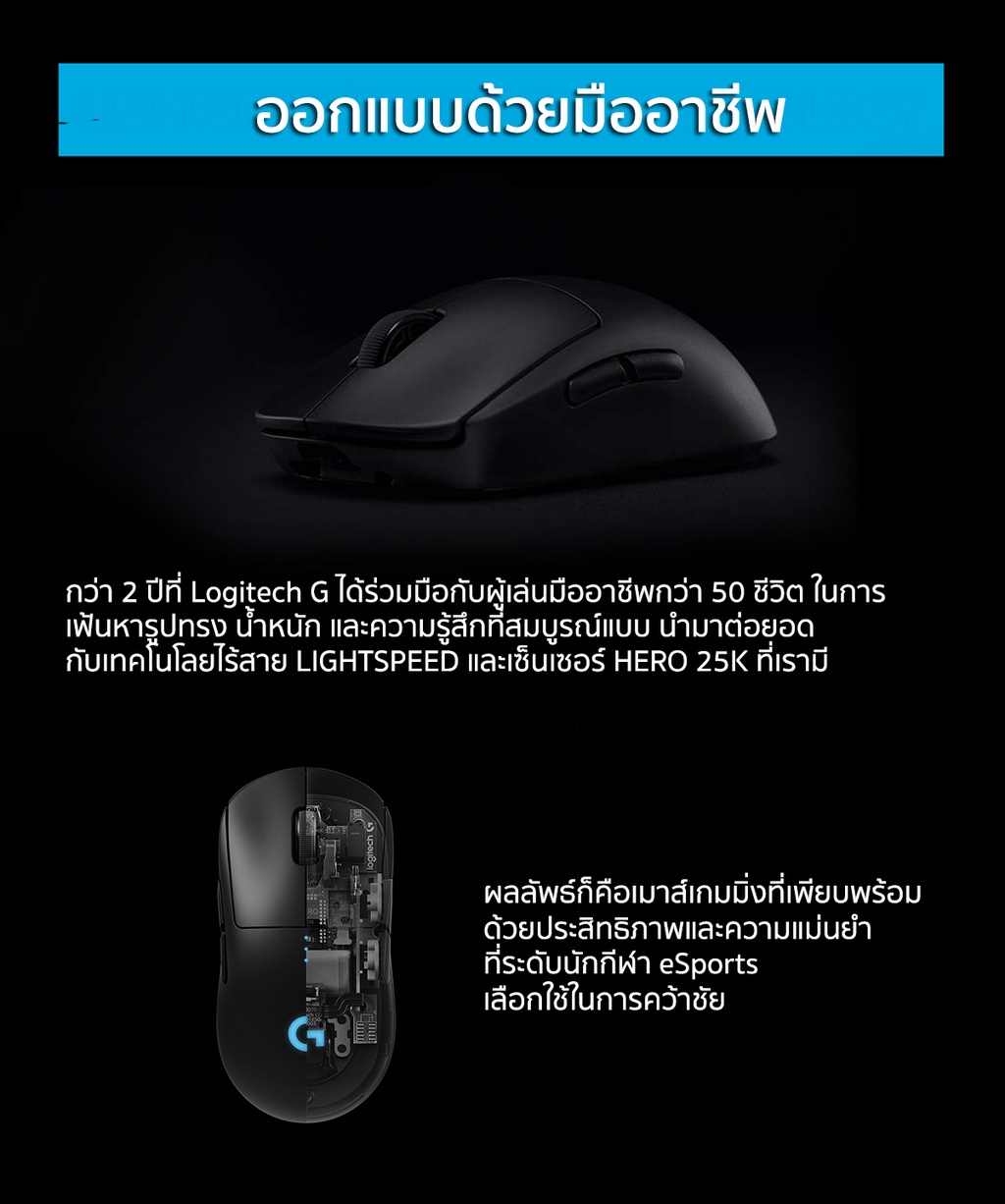รายละเอียดเพิ่มเติมเกี่ยวกับ Logitech G Pro Wireless Gaming Mouse 25,600 DPI ( เมาส์เกมมิ่งไร้สาย พร้อมไฟ RGB LIGHTSYNC)