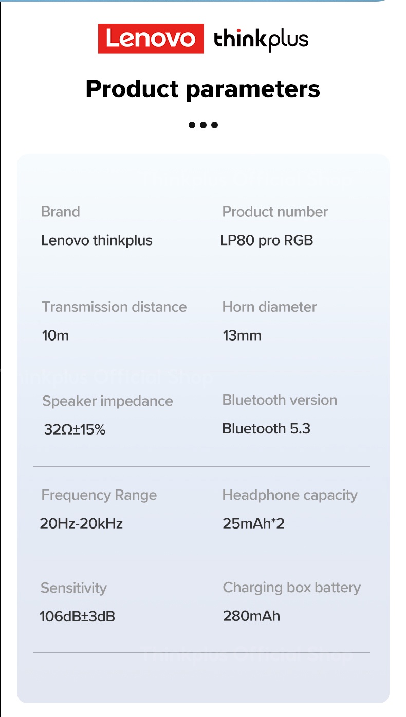 มุมมองเพิ่มเติมของสินค้า Lenovo LP80 Pro TWS หูฟังบลูทูธ 3D สเตอริโอ เบส ชุดหูฟังไร้สาย True Wireless Earbuds พร้อมไมโครโฟน