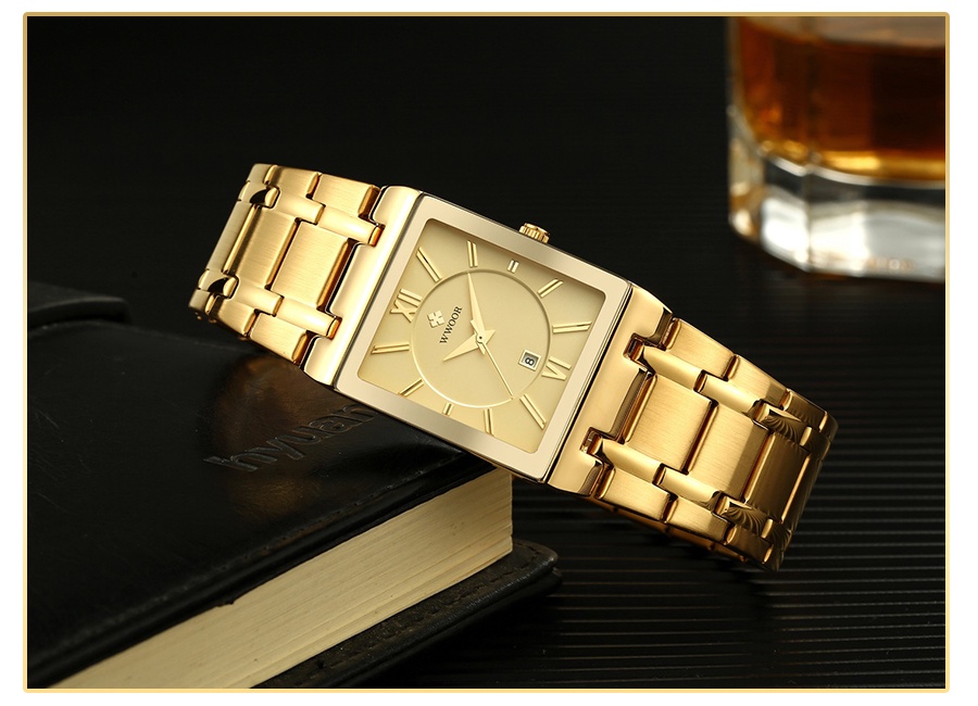 ข้อมูลประกอบของ WWOOR นาฬิกาจ้อมือควอตซ์ สายสเตนเลส สีทอง กันน้ำ สไตล์ทางการ สำหรับผู้ชาย-8858M