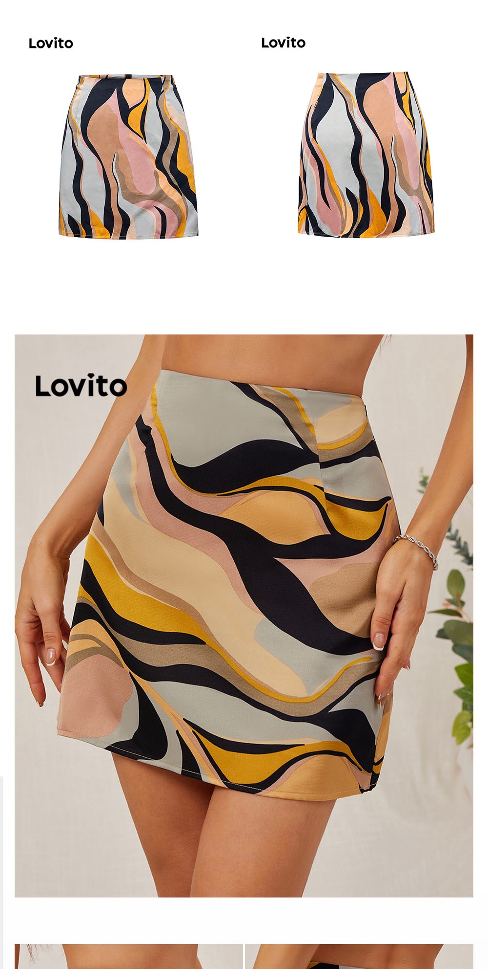 ลองดูภาพสินค้า Lovito กระโปรงทรงตรง พิมพ์ลายคลื่น สไตล์ลำลอง สำหรับฤดูร้อน L18D068 (สีสัน)