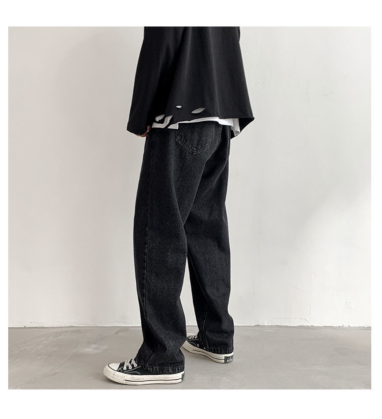 มุมมองเพิ่มเติมของสินค้า Moosii พร้อมส่ง กางเกงยีนส์ขายาวผู้ชาย กางเกงทรงกระบอก สไตล์วินเทจ Jeans กางเกงยีนส์สไตล์เกาหลี ทรงหลวม