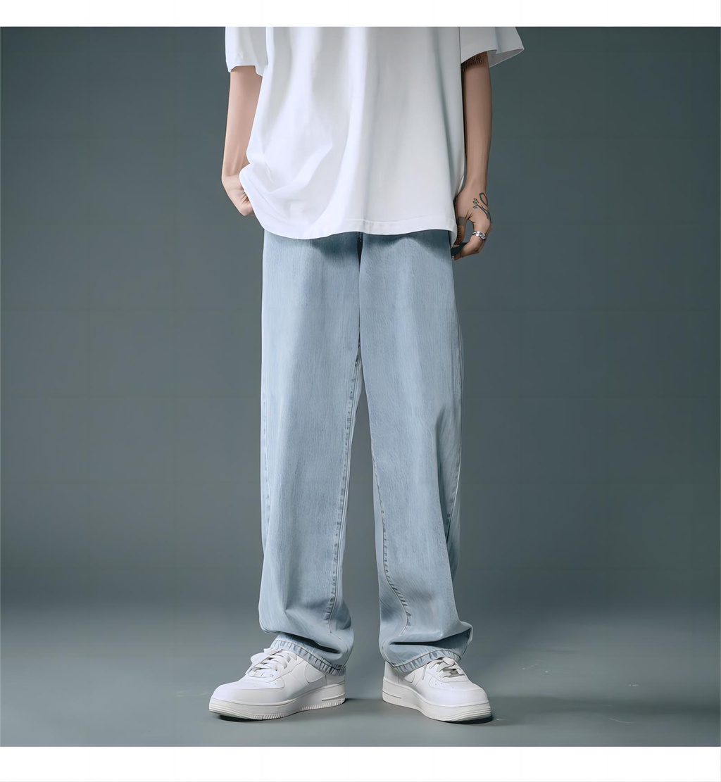 มุมมองเพิ่มเติมของสินค้า Moosii พร้อมส่ง กางเกงยีนส์ขายาวผู้ชาย กางเกงทรงกระบอก สไตล์วินเทจ Jeans กางเกงยีนส์สไตล์เกาหลี ทรงหลวม
