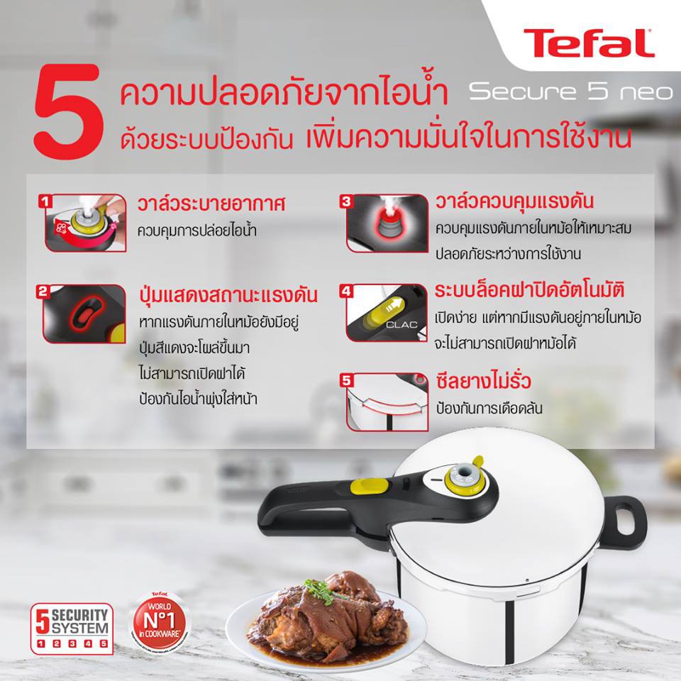 ภาพประกอบคำอธิบาย Tefal หม้ออัดแรงดัน หม้อแรงดันไฟฟ้า 7 ลิตร รุ่น Secure 5 Neo P2530842