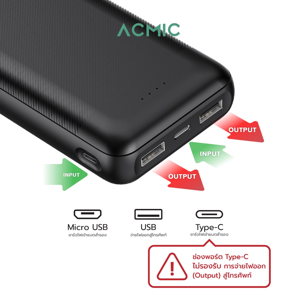 ภาพอธิบายเพิ่มเติมของ ACMIC A21 Powerbank 20000mAh พาวเวอร์แบงค์ จ่ายไฟ Output ช่อง USB เท่านั้น รับประกัน1ปี