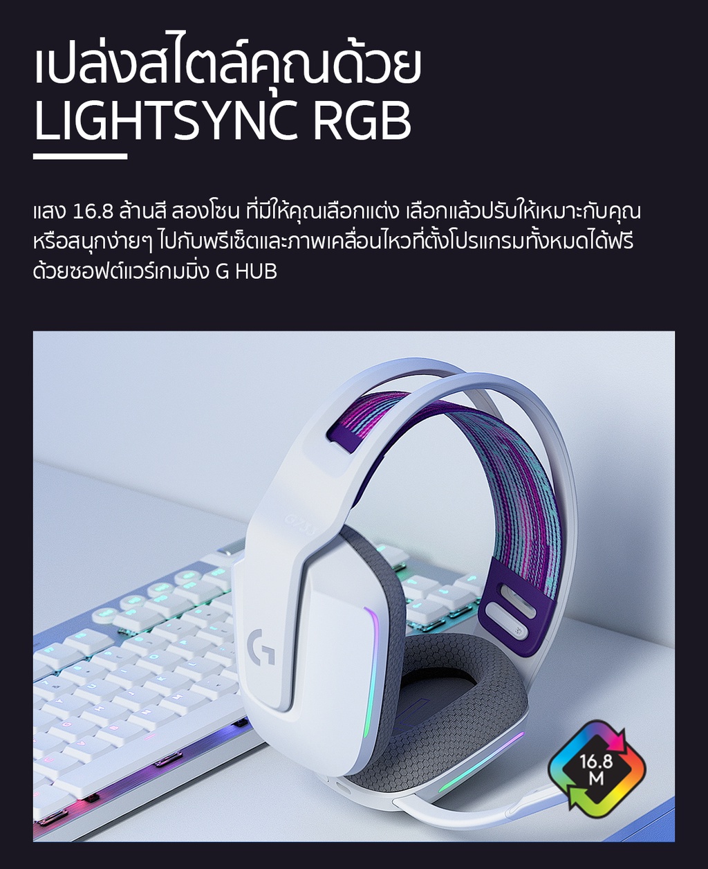 เกี่ยวกับสินค้า Logitech G733 LIGHTSPEED Wireless GAMING HEADSET PRO-G Driver and RGB LIGHTSYNC (หูฟังเกมมิ่งไร้สายพร้อมไมค์)