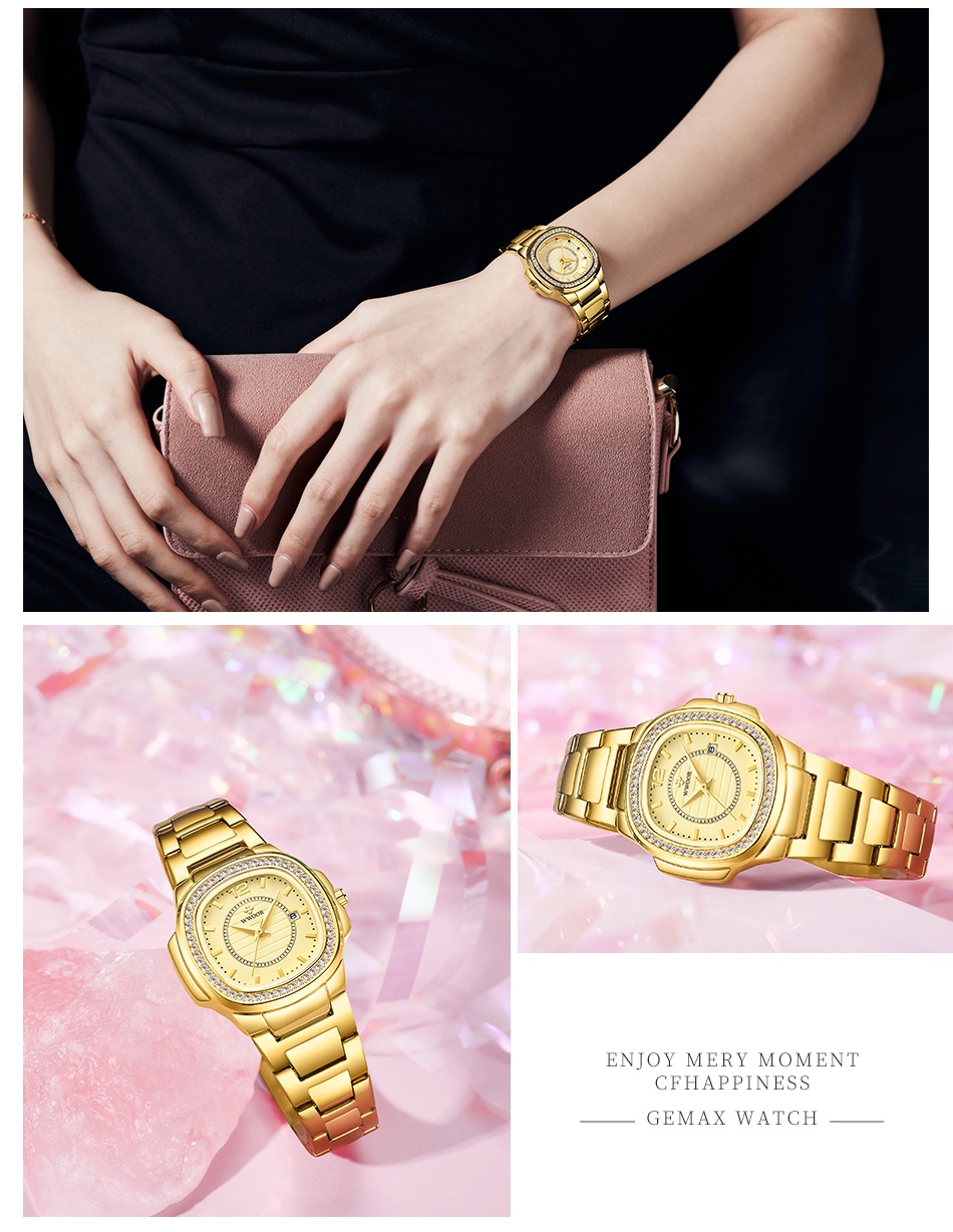 ภาพประกอบคำอธิบาย WWOOR นาฬิกาข้อมือผู้หญิงแท้นาฬิกากันน้ำหรูสีชมพูนาฬิกาสายสแตนเลสสีโรสโกลด์ 8874
