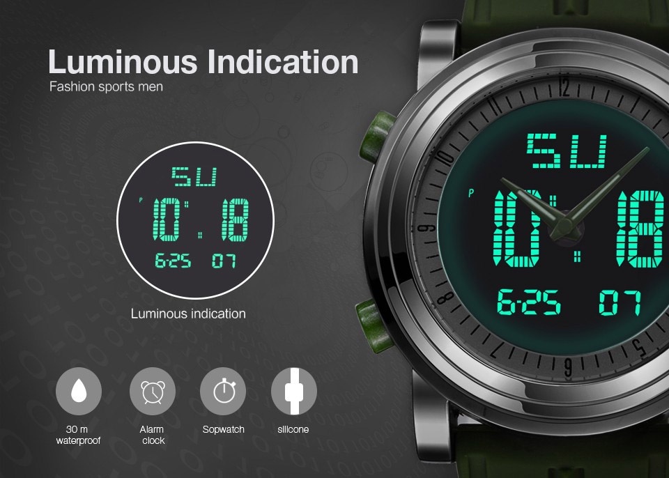 มุมมองเพิ่มเติมของสินค้า SINOBI นาฬิกาสปอร์ตดิจิทัลและควอตซ์ สายนาฬิกายาง สำหรับผู้ชาย