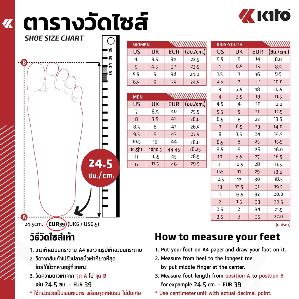 เกี่ยวกับ Kito กีโต้ Dance รองเท้าแตะ Size เล็ก รุ่น AH21 Size 31-35