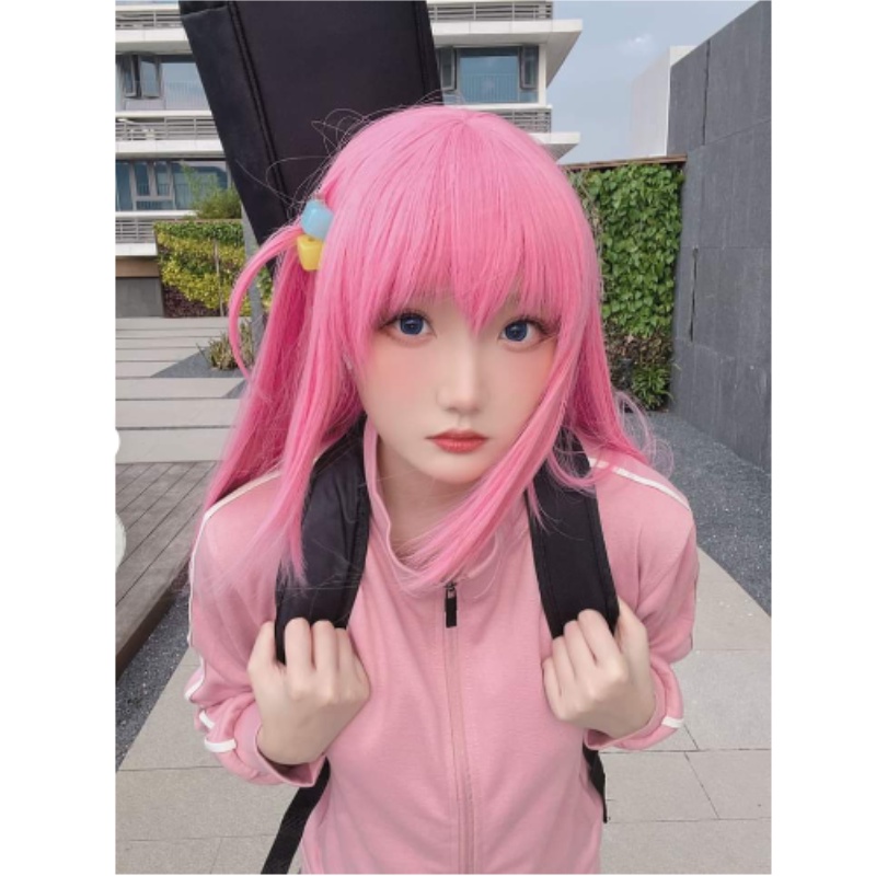 tiktok-bocchi-the-rock-hitori-gotoh-cosplay-costume-anime-pink-long-wig-pink-sweater-skirt-hairpin-jk-uniform-party-girls-women