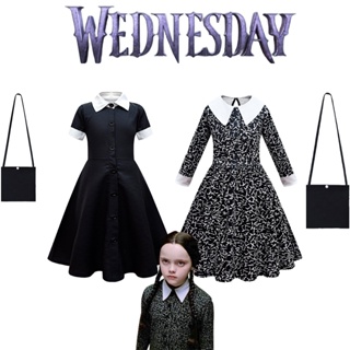 The Addams Family Wednesday Cosplay Costume Black Dress Halloween Xmas Party