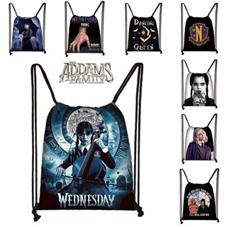 Wednesday The Adams Family Drawstring Backpack Large Capacity Travel Bag Kids Gifts
