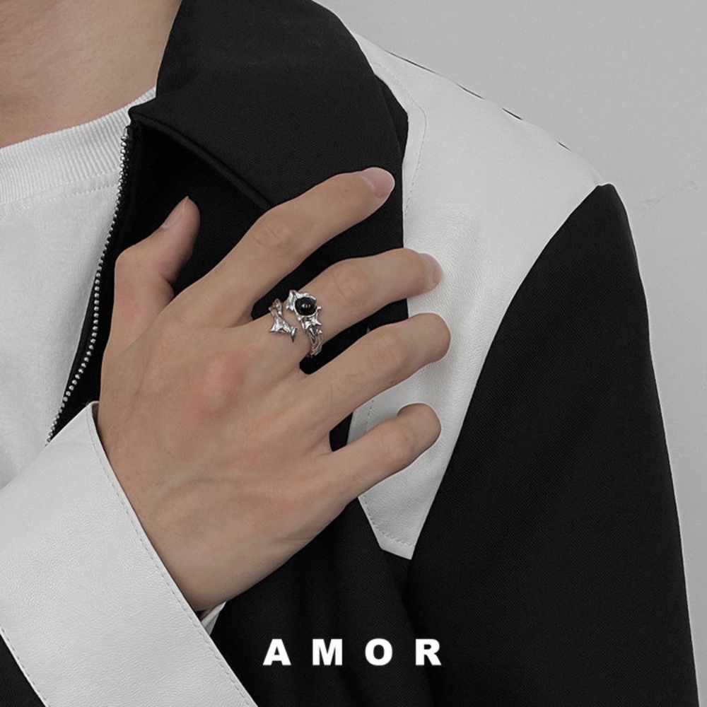 ลองดูภาพสินค้า ชุดแหวนอัญมณี ปรับได้ สีดํา ออกแบบดี สําหรับผู้ชาย และผู้หญิง