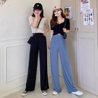 กางเกงขากว้างลําลอง แบบบาง ทรงตรง ขนาดใหญ่ สีดํา แฟชั่นฤดูร้อน สําหรับสตรี