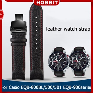 สายนาฬิกาข้อมือ หนังแท้ คุณภาพสูง สีดํา แบบเปลี่ยน สําหรับ Casio EQB-800BL 500 501 EQB 900