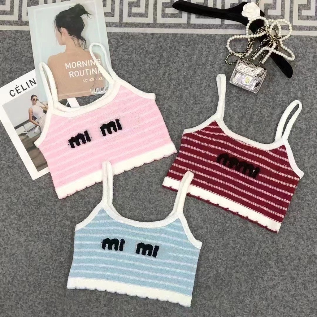 พร้อมส่ง-miu-miu-ชุดเดรสกันหนาว-สายเดี่ยว-สวมใส่สบาย-แฟชั่นฤดูร้อน-สําหรับผู้หญิง