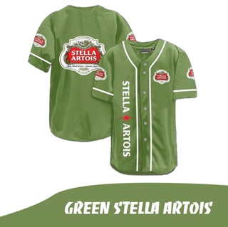 เสื้อกีฬาเบสบอล ลายทีม Stella Artois สีเขียว แฟชั่นสําหรับผู้ชาย และผู้หญิง