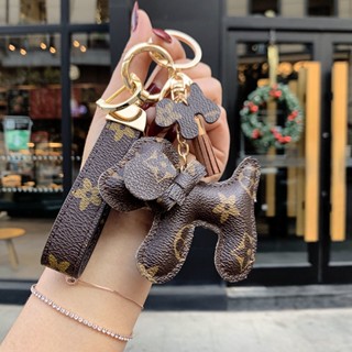 High Grade LV Leather Key Ring Female Creative Dog Car Key Chain European And American Personality Lovers Key Ring Backpack Pendant
