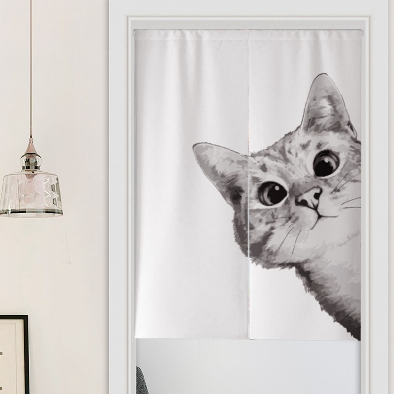 ผ้าม่าน-พิมพ์ลายแมว-สีดํา-สีขาว-สไตล์ญี่ปุ่น-สําหรับแขวนประตู-ห้องนอน-ทางเข้า-ห้องครัว
