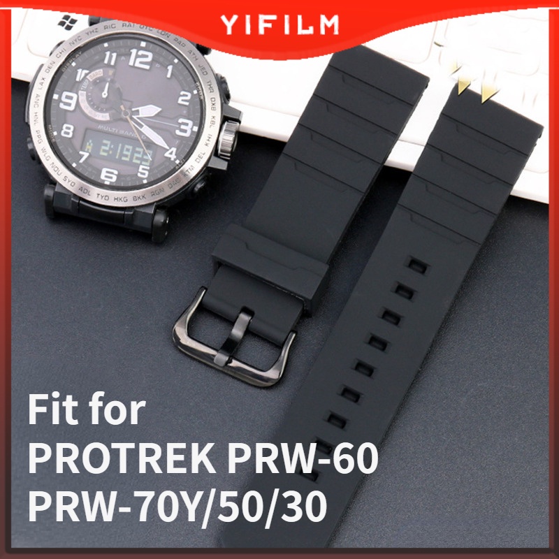 yifilm-สายนาฬิกาข้อมือซิลิโคน-กันน้ํา-สําหรับ-casio-protrek-series-prw-60-prw-70y-50-30