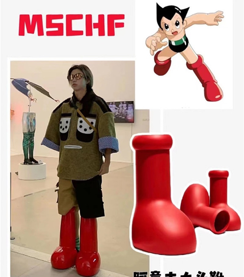 เกี่ยวกับ MSCHF Astro Boy รองเท้าบูท กันน้ํา ขนาดใหญ่ สีแดง สําหรับผู้ชาย และผู้หญิง ไซซ์ 34-45