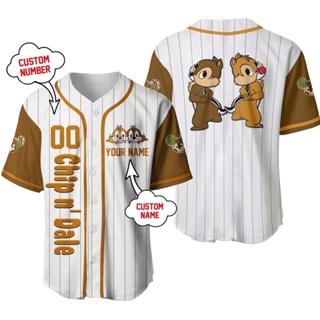 เสื้อกีฬาเบสบอลแขนสั้น ลายทีม Chip N Dale Disney สีน้ําตาล สําหรับผู้ชาย และผู้หญิง