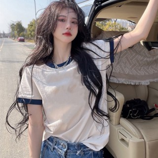 เสื้อแจ็กเก็ตลําลอง แขนสั้น เปิดไหล่ ทรงหลวม สีตัดกัน สไตล์เกาหลี แฟชั่นฤดูร้อน สําหรับผู้หญิง