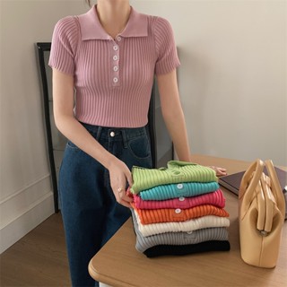 เสื้อโปโลแขนสั้นลําลอง ผ้าถัก เข้ารูป มี 8 สี สําหรับผู้หญิง