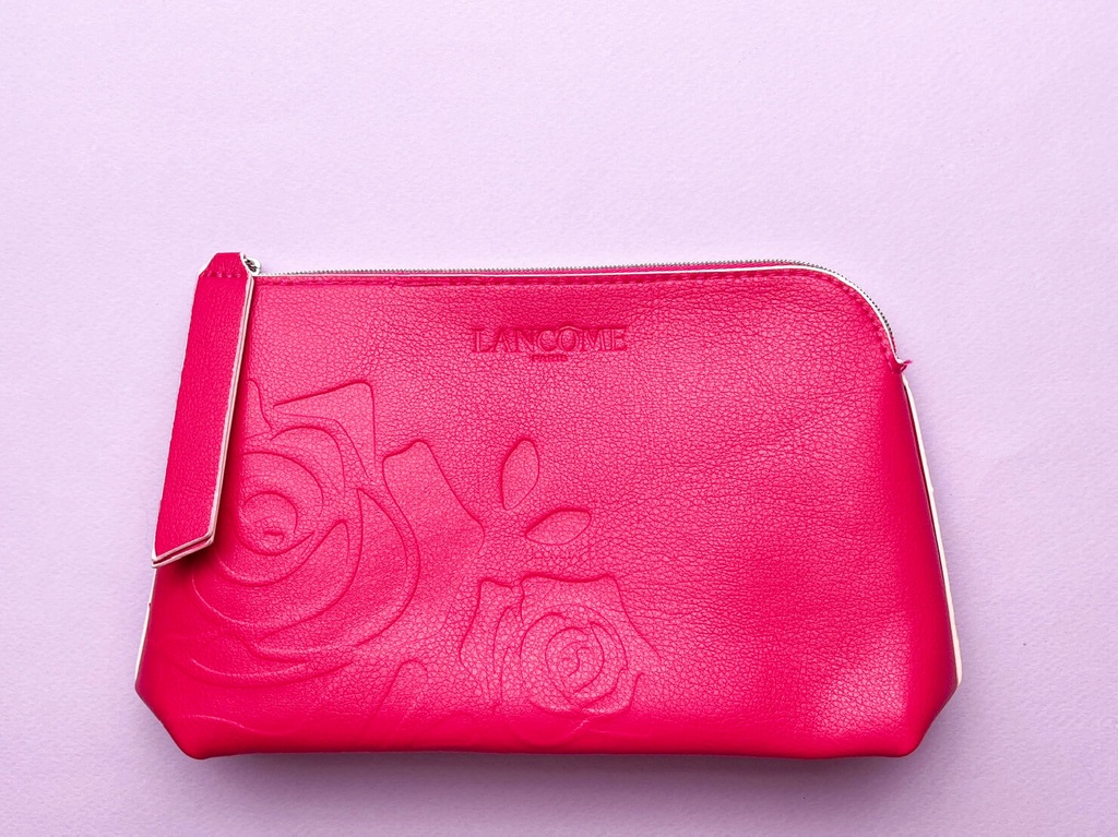 lancome-leather-medium-cosmetic-bag-shocking-pink-ฉลุลายกุหลาบ-คุณภาพดี