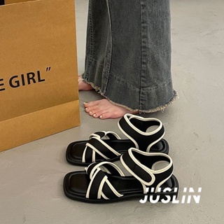 JUSLIN รองเท้าแตะ รองเท้าแตะผู้หญิง ส้นแบน ใส่สบาย สไตล์เกาหลี รองเท้าแฟชั่น 2023 ใหม่ 071405