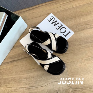 JUSLIN รองเท้าแตะ รองเท้าแตะผู้หญิง ส้นแบน ใส่สบาย สไตล์เกาหลี รองเท้าแฟชั่น 2023 ใหม่ 071418