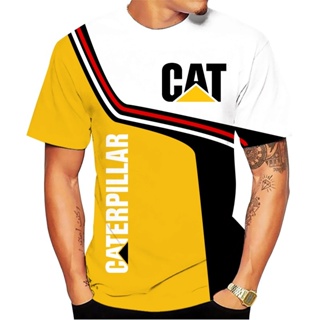 เสื้อยืดแขนสั้น พิมพ์ลายหนอนผีเสื้อ แมว 3D สีเหลือง แฟชั่นฤดูร้อน