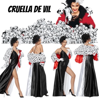 ชุดคอสเพลย์แม่มด 101 Dalmatians Cruella De Vil สีดํา และสีขาว