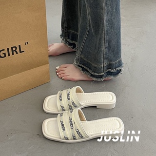 JUSLIN รองเท้าแตะ รองเท้าแตะผู้หญิง ส้นแบน ใส่สบาย สไตล์เกาหลี รองเท้าแฟชั่น 2023 ใหม่ 071406