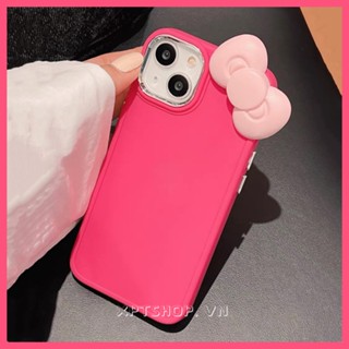 เคสโทรศัพท์มือถือแบบนิ่ม กันกระแทก กันรอยกล้อง แต่งโบว์ สีชมพูกุหลาบแดง สําหรับ iPhone 15 14 13 12 11 Pro Max XR IX