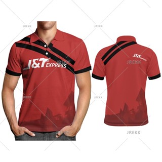 เสื้อยืด คอปก พิมพ์ลาย J&amp;T สีแดง สําหรับผู้ชาย 2023 เสื้อโปโล น้ําหนักเบา ระบายอากาศได้ดี