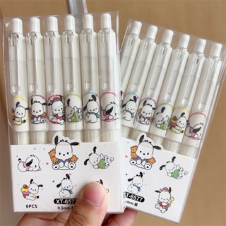 ปากกาเจลคาร์บอน รูปสุนัขเมโลดี้น่ารัก แบบกด เขียนลื่น สําหรับสํานักงาน จํานวน 6 ชิ้น