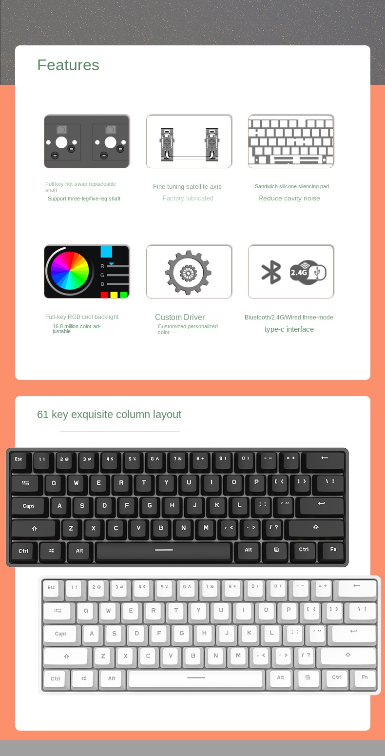 Lychee DK61 dk68 dk84 dk87 100 RGB คีย์บอร์ดไร้สายบลูทูธ 61 คีย์ ไฟ RGB ...