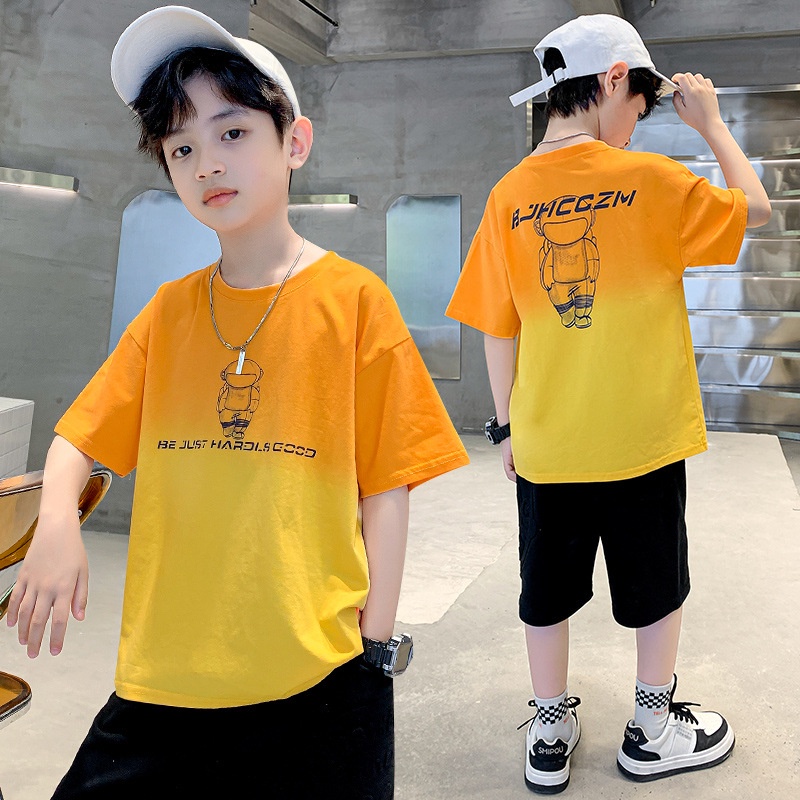 เสื้อยืดผ้าฝ้ายแขนสั้นสไตล์เกาหลีฤดูร้อนสไตล์เกาหลีสำหรับเด็กผู้ชาย